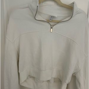 White cropped quarter zip sweatshirt